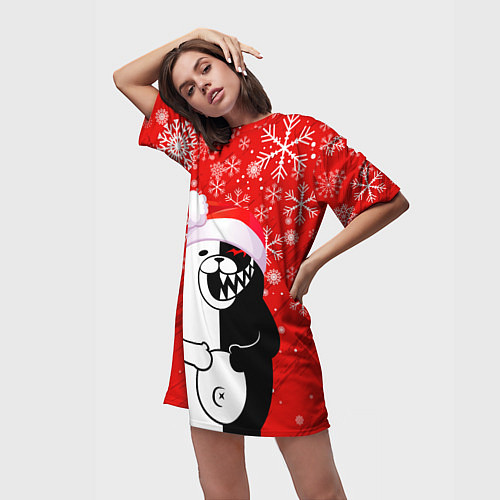 Женская длинная футболка НОВОГОДНИЙ MONOKUMA / 3D-принт – фото 3