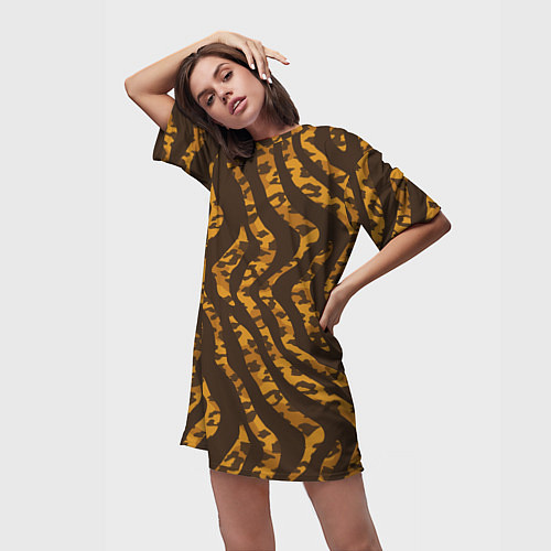 Женская длинная футболка Шкура тигра леопарда гибрид / 3D-принт – фото 3