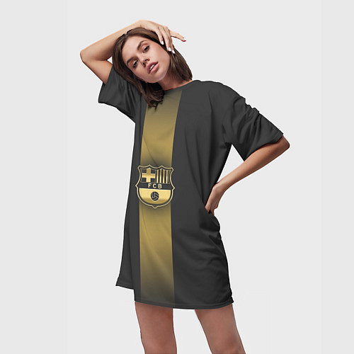 Женская длинная футболка Barcelona Gold-Graphite Theme / 3D-принт – фото 3