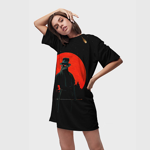 Женская длинная футболка Plague doctor ЧУМНОЙ ДОКТОР / 3D-принт – фото 3