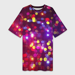 Футболка женская длинная ПРАЗДНИЧНЫЕ ОГОНЬКИ НОВЫЙ ГОД 2022, цвет: 3D-принт