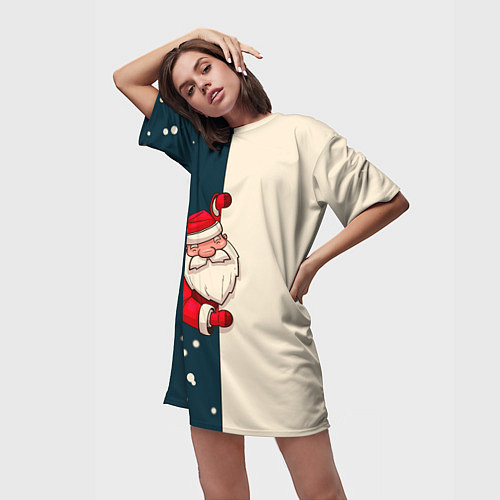 Женская длинная футболка Happy New Year Дед Мороз / 3D-принт – фото 3