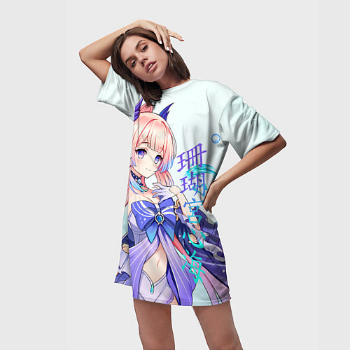 Женская длинная футболка Кокоми - Геншин Импакт / 3D-принт – фото 3