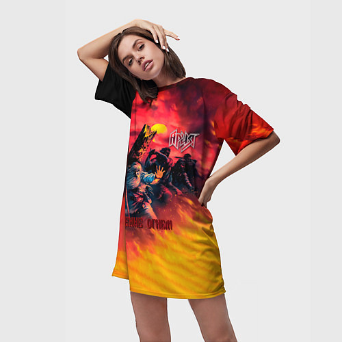 Женская длинная футболка Крещение огнём - Ария / 3D-принт – фото 3