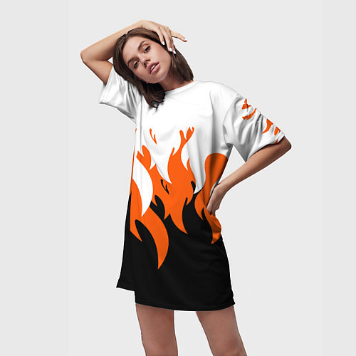 Женская длинная футболка Оранжевый Огонь / 3D-принт – фото 3