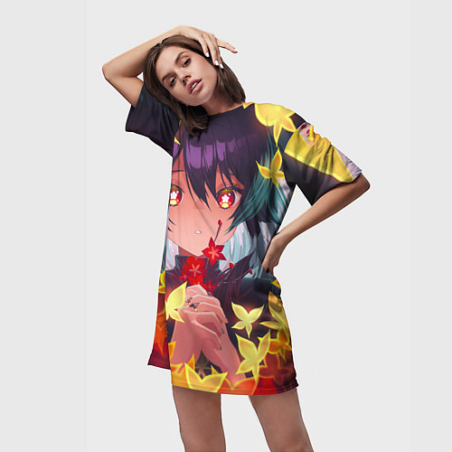 Женская длинная футболка Ху ТАО с цветами genshin импакт / 3D-принт – фото 3