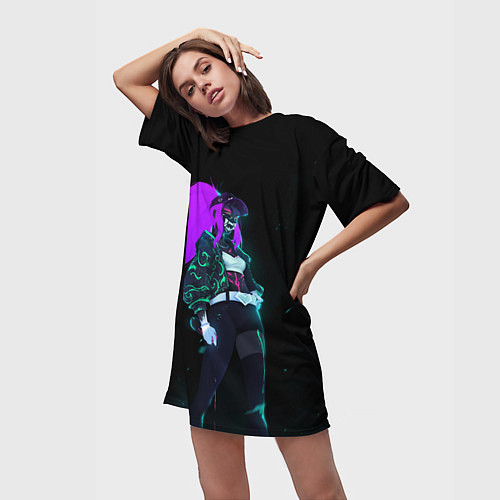 Женская длинная футболка Акали KDA / 3D-принт – фото 3