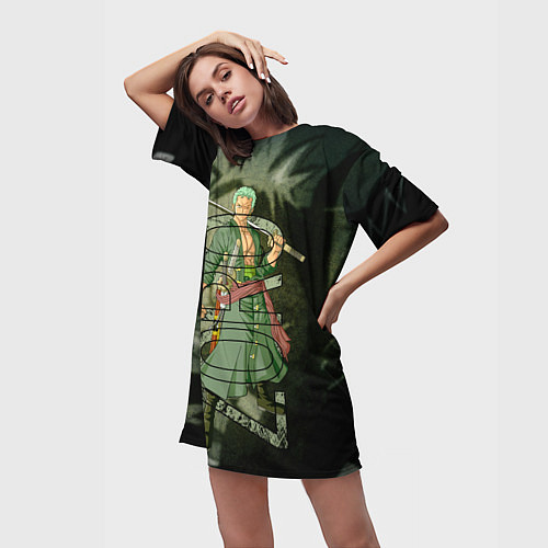 Женская длинная футболка Зоро Zoro Ван Пис / 3D-принт – фото 3