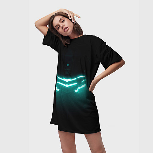 Женская длинная футболка DEAD SPACE ШЛЕМ АЙЗЕКА / 3D-принт – фото 3