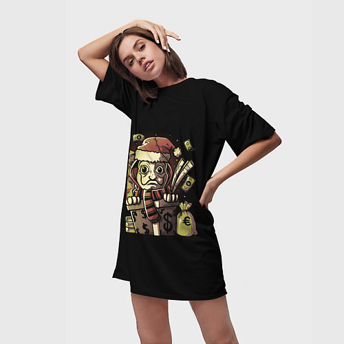 Женская длинная футболка JINGLE BELLA CIAO БУМАЖНЫЙ ДОМ / 3D-принт – фото 3