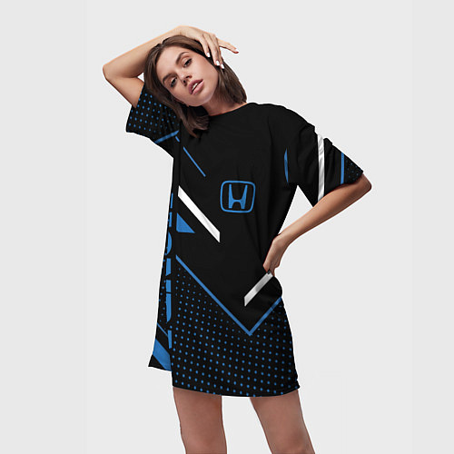 Женская длинная футболка HONDA, ХОНДА ГЕОМЕТРИЯ / 3D-принт – фото 3