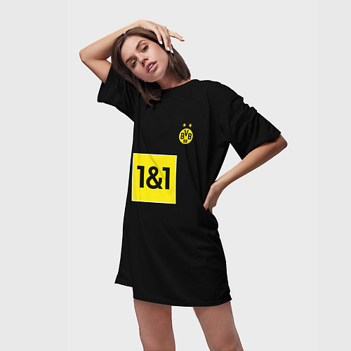 Женская длинная футболка Haaland 9 - Borussia Dortmund / 3D-принт – фото 3