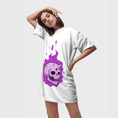 Женская длинная футболка Череп Scary Demon парный / 3D-принт – фото 3