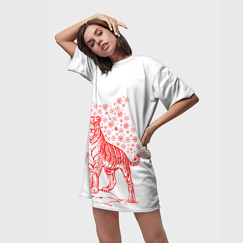 Женская длинная футболка Символ года тигр 2022 / 3D-принт – фото 3