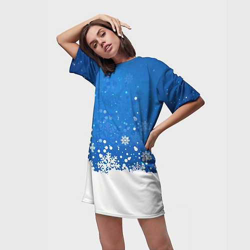 Женская длинная футболка Снежинки - С Новым Годом / 3D-принт – фото 3