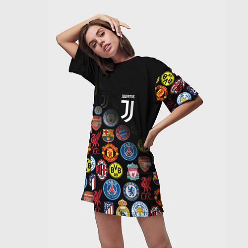 Женская длинная футболка JUVENTUS LOGOBOMBING SPORT / 3D-принт – фото 3