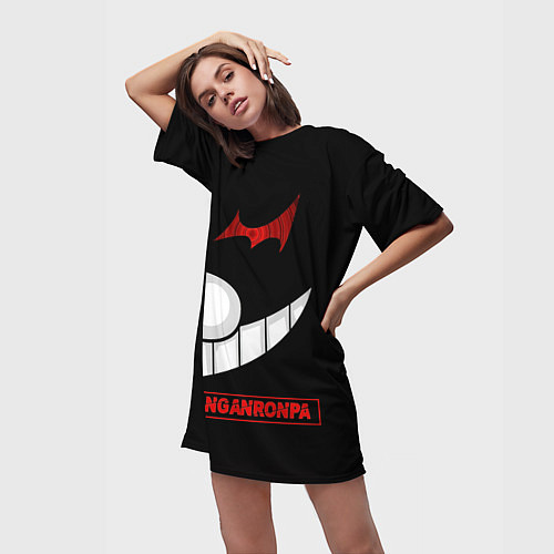 Женская длинная футболка Черная половина Монокума - Danganronpa / 3D-принт – фото 3