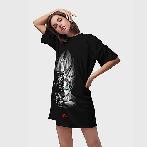 Женская длинная футболка Сон Гоку эпичная надпись - Dragon Ball / 3D-принт – фото 3