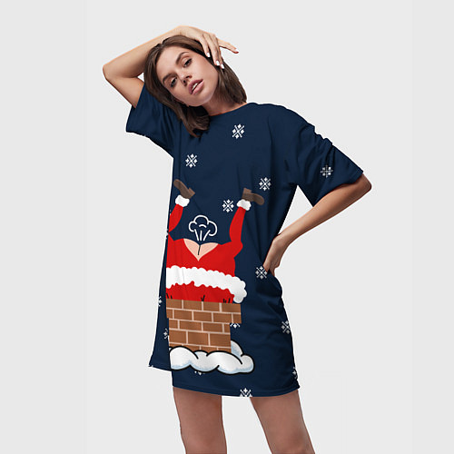 Женская длинная футболка САНТА КЛАУС ЗАСТРЯЛ SANTA / 3D-принт – фото 3