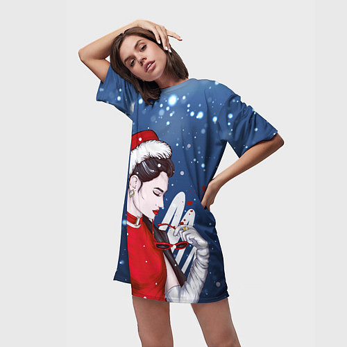 Женская длинная футболка Мисс зима / 3D-принт – фото 3