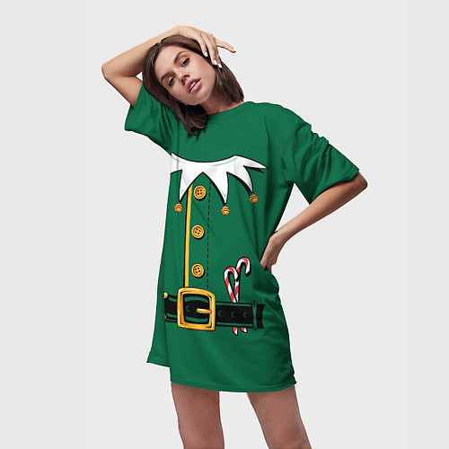 Женская длинная футболка Christmas Elf Outfit / 3D-принт – фото 3