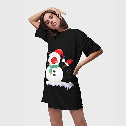 Женская длинная футболка Cartoon Dab Snowman / 3D-принт – фото 3