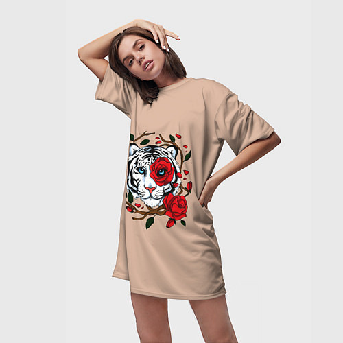 Женская длинная футболка White Tiger Symbol / 3D-принт – фото 3