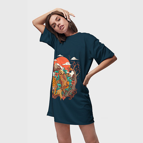 Женская длинная футболка Осенний Закат / 3D-принт – фото 3