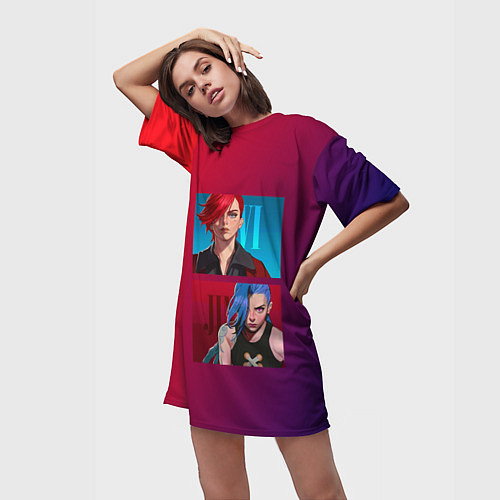 Женская длинная футболка Вай и Джинкс Аркейн / 3D-принт – фото 3