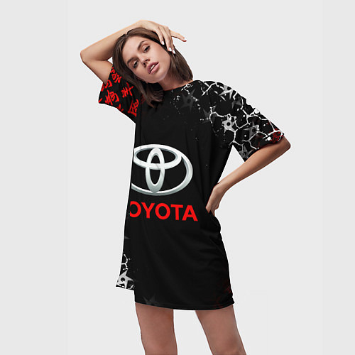 Женская длинная футболка TOYOTA JAPAN RED STYLE ТОЙОТА ЯПОНИЯ / 3D-принт – фото 3