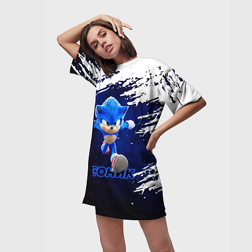 Женская длинная футболка Sonic со скоростью звука / 3D-принт – фото 3