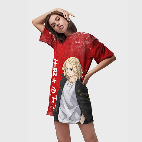 Женская длинная футболка МАЙКИ МАНДЗИРО ТОСВА RED / 3D-принт – фото 3