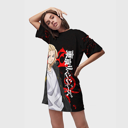 Женская длинная футболка МАЙКИ И ТАТУ ДРАКЕНА RED / 3D-принт – фото 3