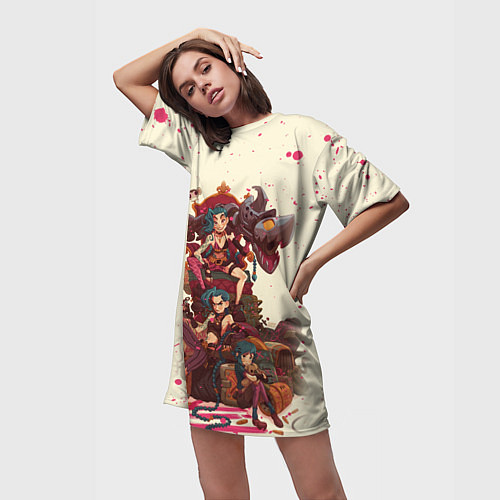 Женская длинная футболка ЛИГА ЛЕГЕНД JINX ARCANE / 3D-принт – фото 3