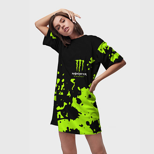 Женская длинная футболка Monster Energy green / 3D-принт – фото 3