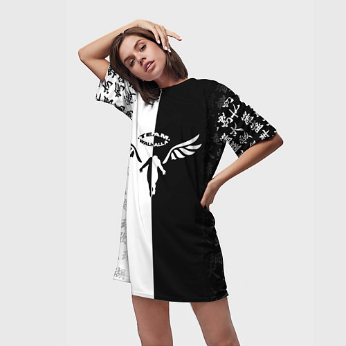 Женская длинная футболка WALHALLA TEAM BLACK WHITE STYLE TOKYO REVENGERS / 3D-принт – фото 3