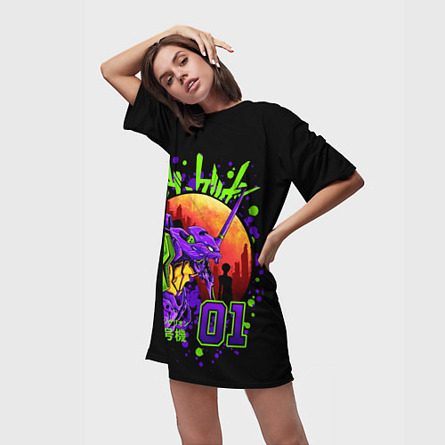 Женская длинная футболка Евангелион - Neon Genesis Evangelion / 3D-принт – фото 3