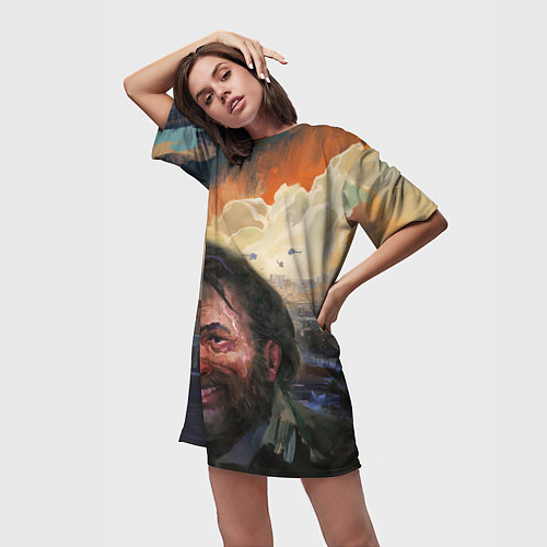 Женская длинная футболка Disco Elysium Harrier Du Bois / 3D-принт – фото 3