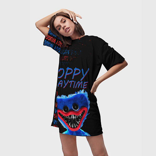 Женская длинная футболка Хагги ВАГГИ Poppy Playtime / 3D-принт – фото 3