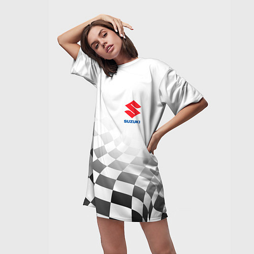 Женская длинная футболка Suzuki, Сузуки Спорт, Финишный флаг / 3D-принт – фото 3