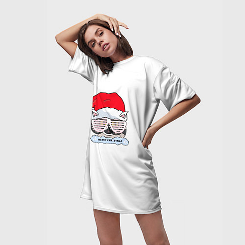 Женская длинная футболка Новогодний Диско Енотик / 3D-принт – фото 3
