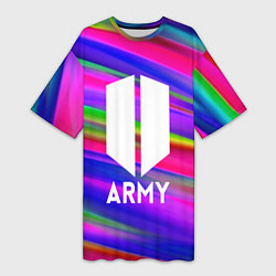 Футболка женская длинная BTS ARMY RAIBOW, цвет: 3D-принт