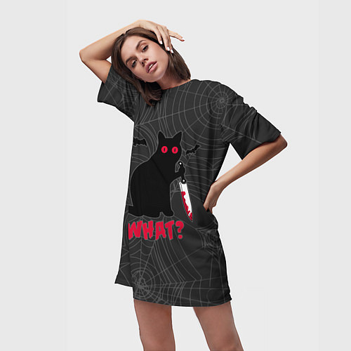 Женская длинная футболка What? Кот убийца / 3D-принт – фото 3