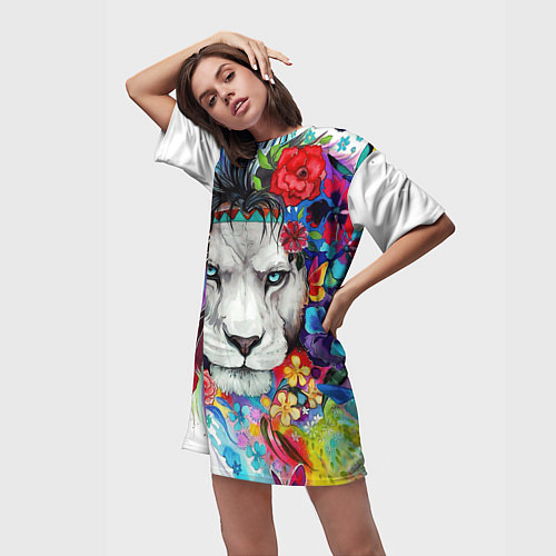 Женская длинная футболка Лев - сильный взгляд / 3D-принт – фото 3