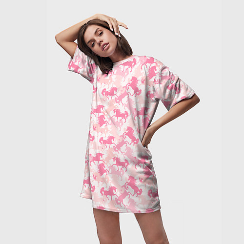 Женская длинная футболка Розовые Единороги / 3D-принт – фото 3