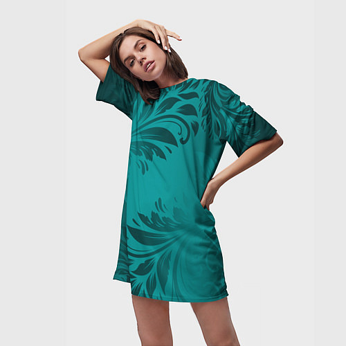 Женская длинная футболка Малахитовые листья / 3D-принт – фото 3
