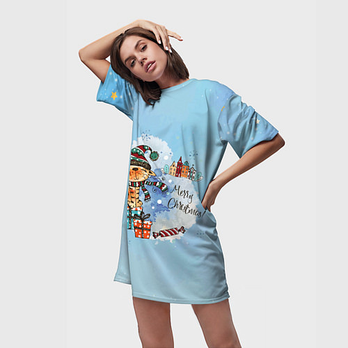 Женская длинная футболка Акварельный КотэКлаус / 3D-принт – фото 3