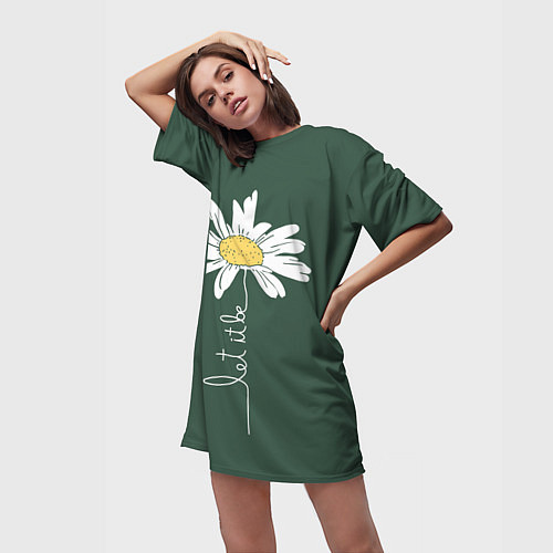 Женская длинная футболка Let it be - цветок ромашка / 3D-принт – фото 3