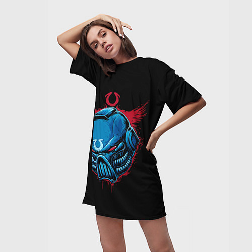 Женская длинная футболка Шлем космодесантника / 3D-принт – фото 3