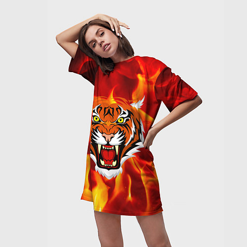 Женская длинная футболка Fire Tiger Face 2022 / 3D-принт – фото 3